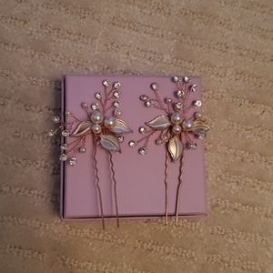 Rose gold rhinestone hair pin 2pc